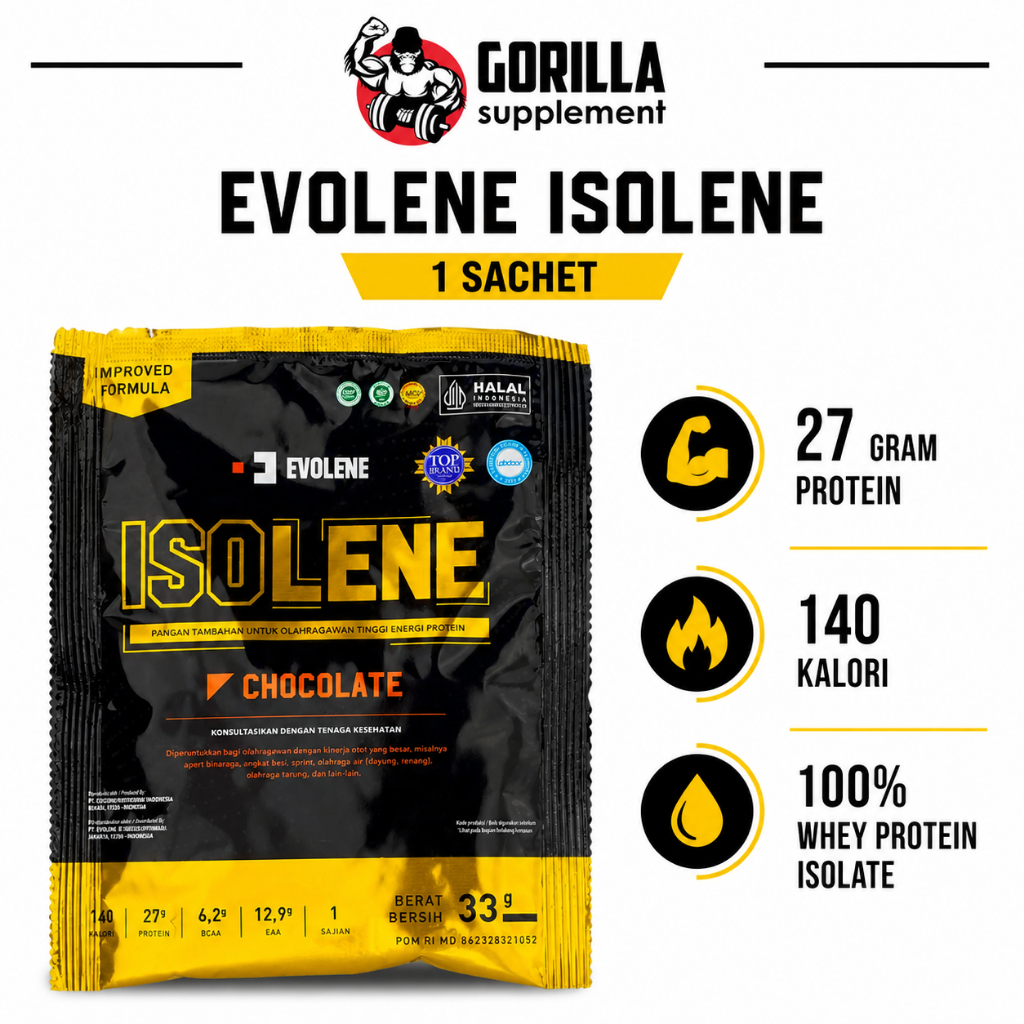 EVOLENE Isolene 1 Sachet - Whey Protein Isolate BPOM & HALAL