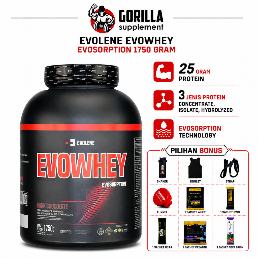 EVOLENE EVOWHEY EVOSORPTION 1750 Gram 50 Serving Sajian New Evolene Whey Protein Concentrate Isolate