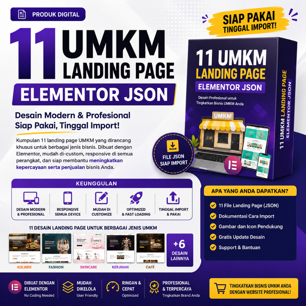 11 Template UMKM Landing Page Elementor JSON