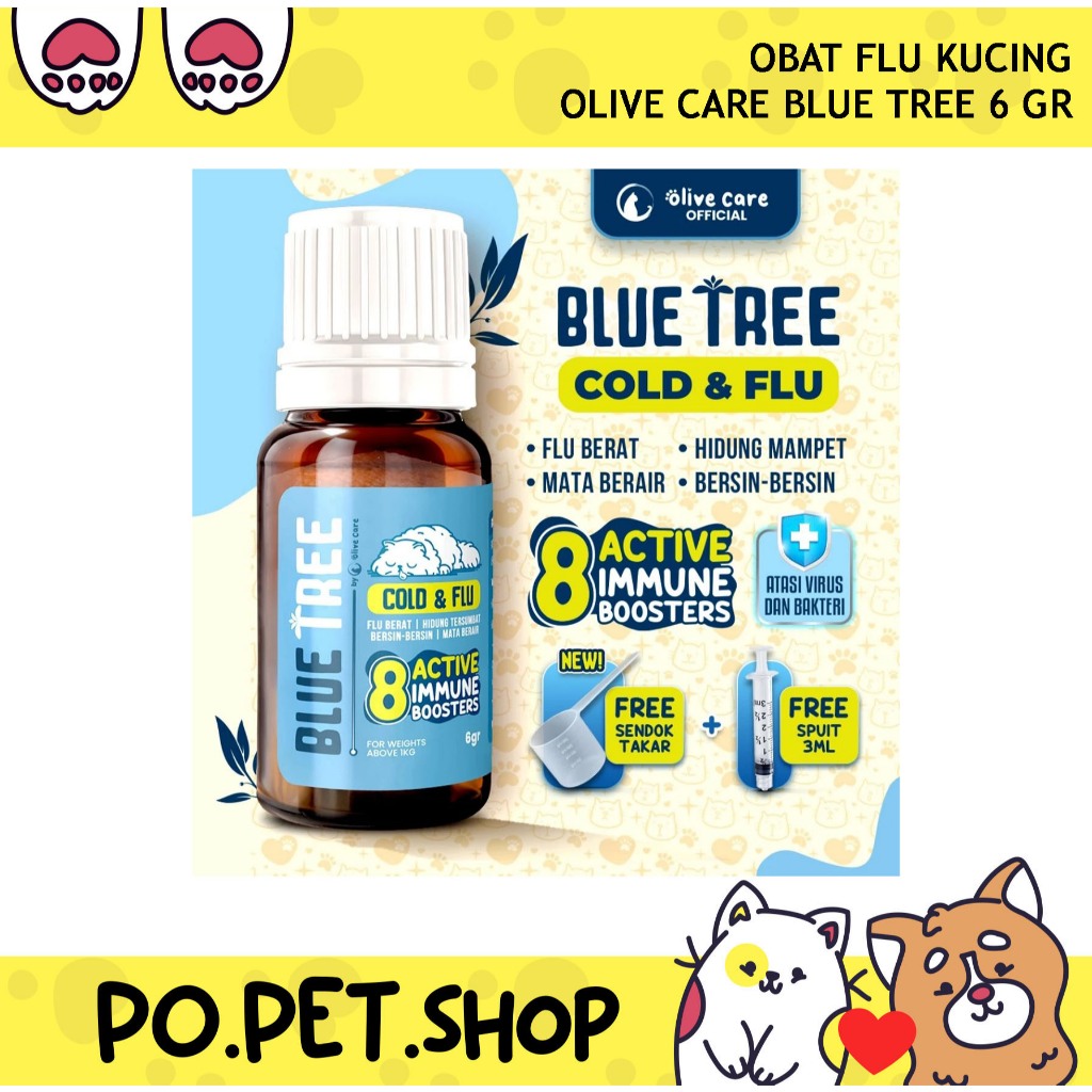 OLIVE CARE BLUE TREE COLD & FLU OBAT FLU DAN PILEK KUCING 6 GR