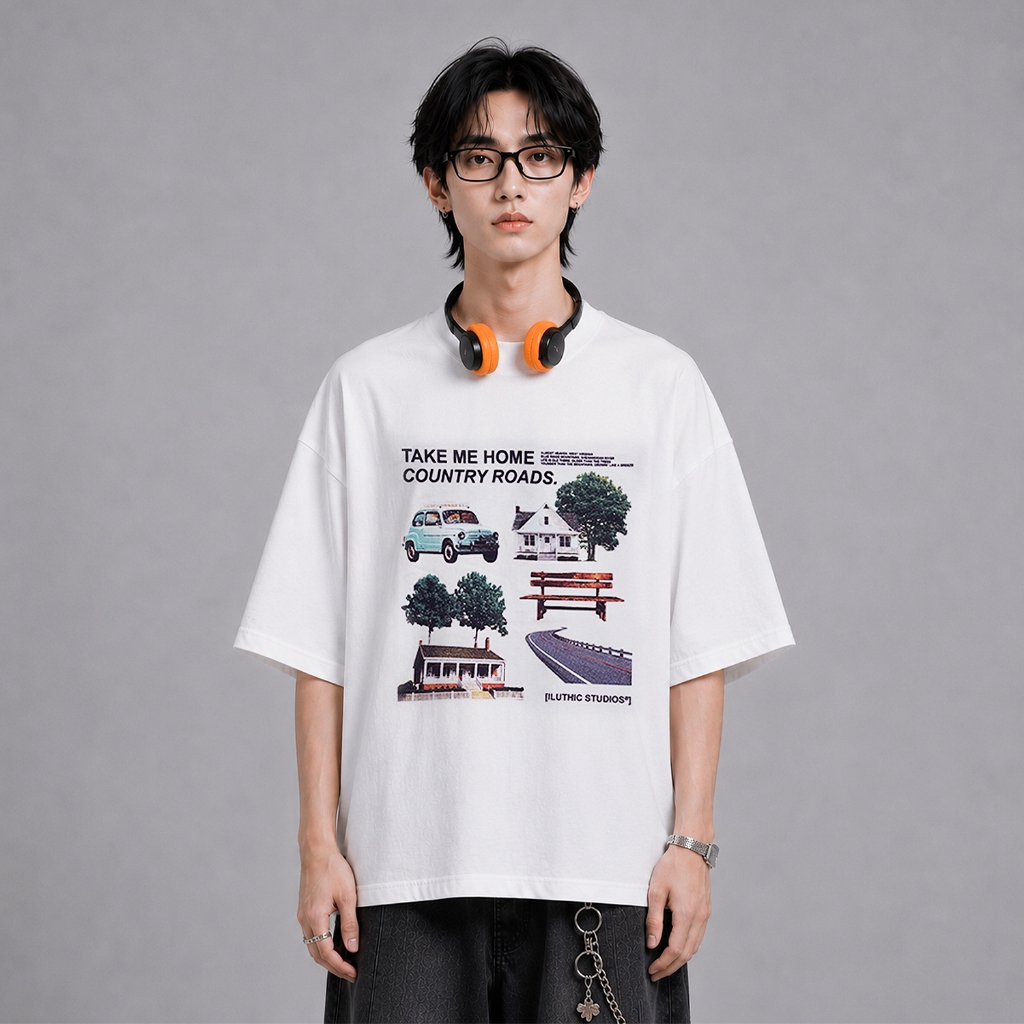 Iluthic - Country Roads Broken White Oversized Tee