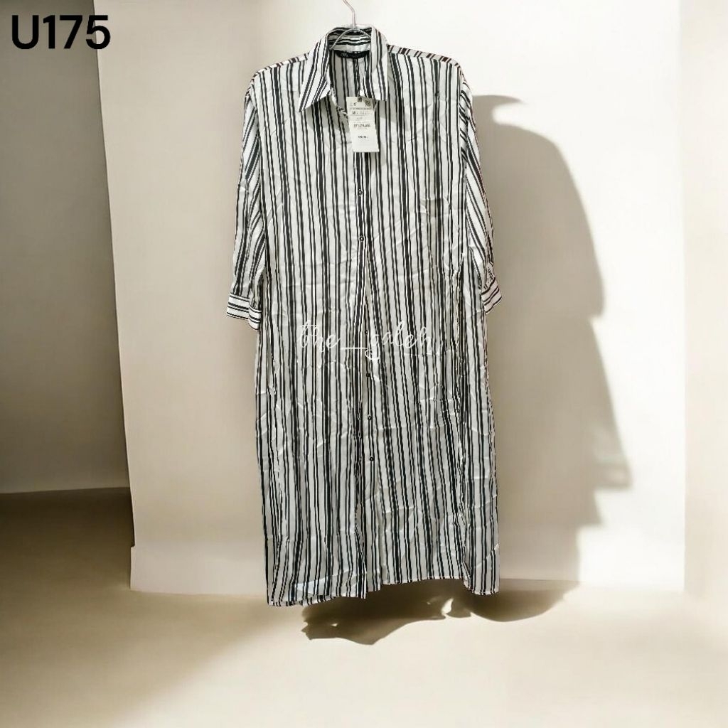 U175 New Zara Original 100% Baju Tunik Kemeja Dress Hitam Putih Garis Garis Bagus Murah