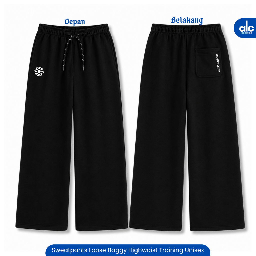 Acolaico Sweatpants Loose Baggy Highwaist Training Unisex Cowok Cewek Korean Style Celana Panjang Da
