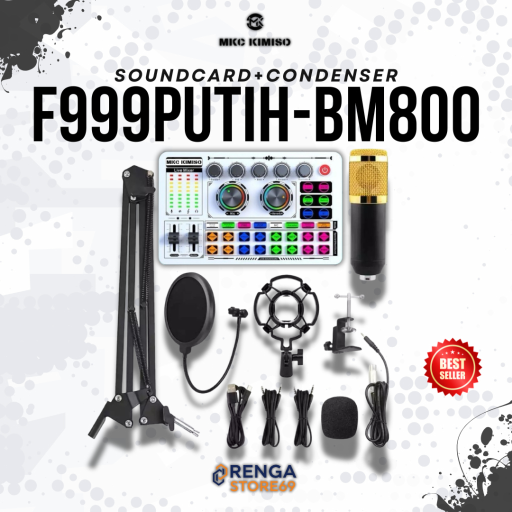 Paket Lengkap Soundcard F999PUTIH+BM800