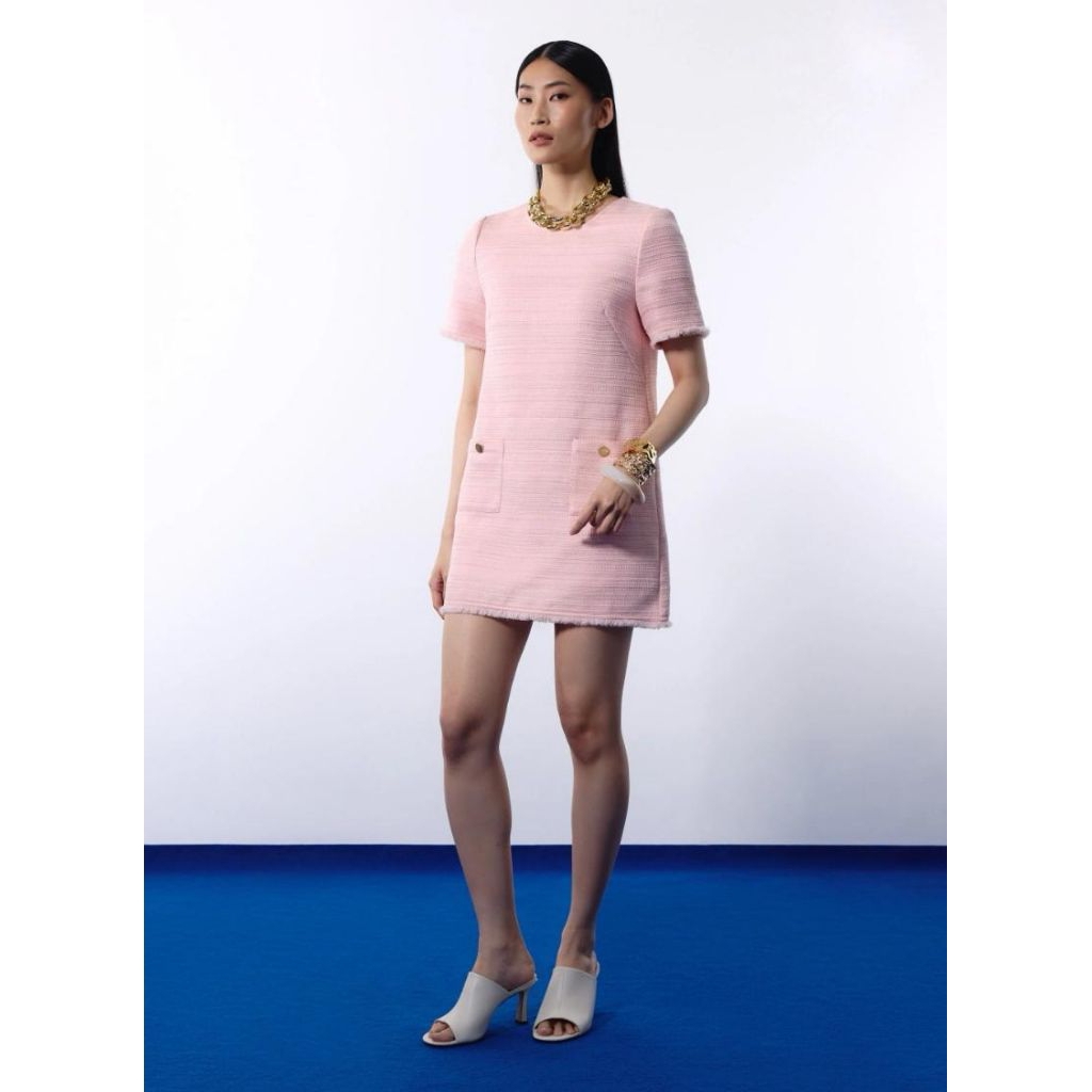 Love Bonito jacquard tweed shift mini dress blush