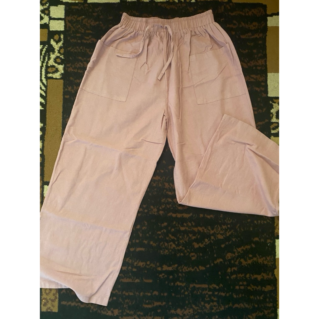 celana linen dusty pink
