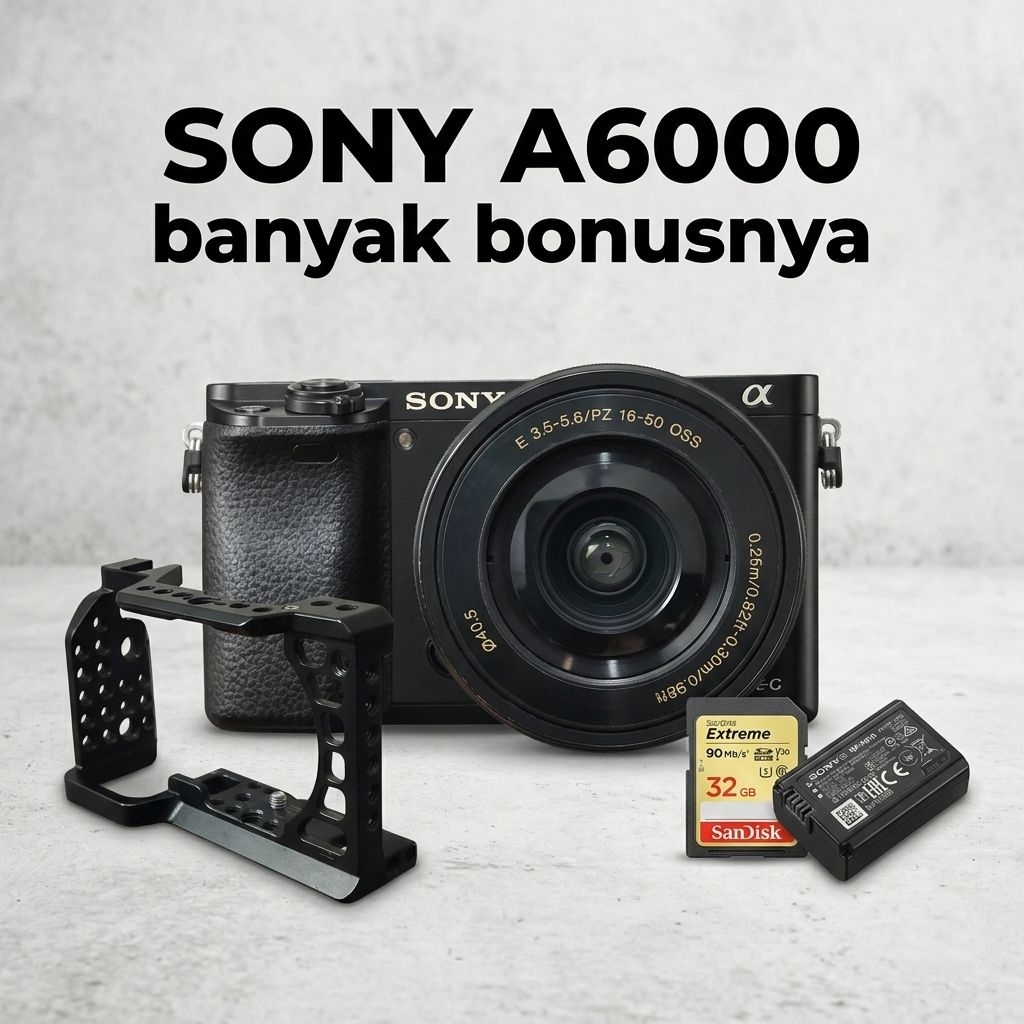 SONY A6000 LENSA KIT 16-50 BONUS RIG MEMORY - kamera mirrorles sony alpha bekas second jual murah