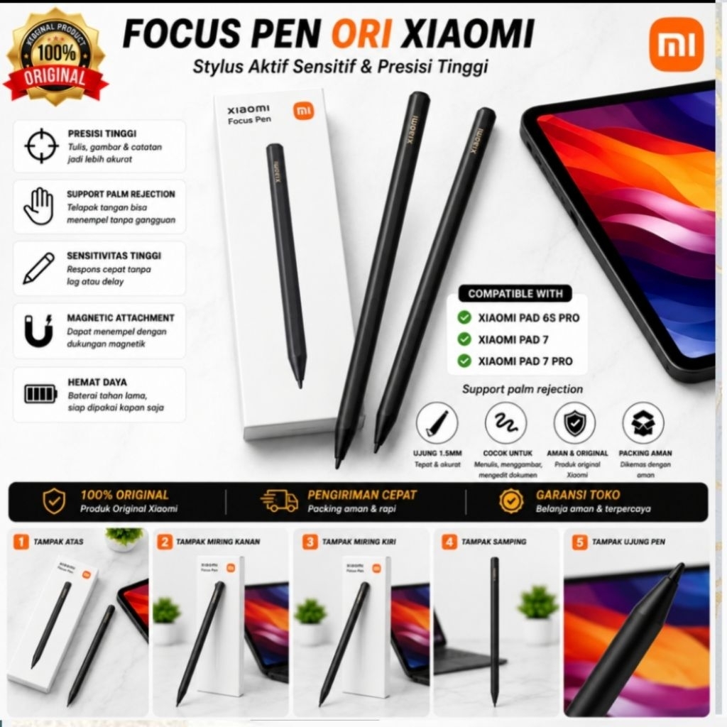 Smart Pen Xiaomi Focus Pen Original Mi Pad 6S Pro Mi Pad 7 Second Like New Stylus Aktif Nyaman Nulis