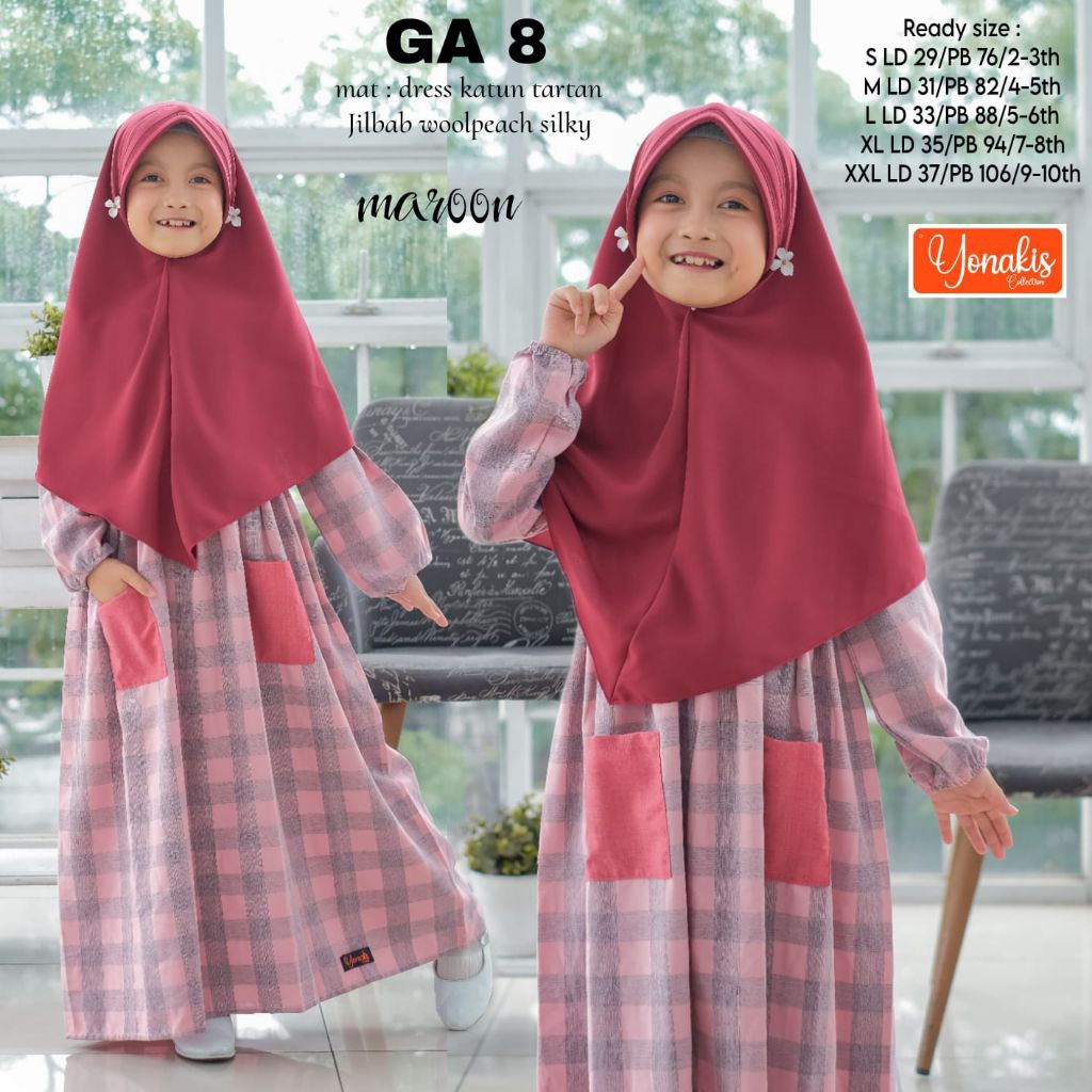GAMIS ANAK MOTIF KOTAK-KOTAK / GAMKS SET HIJAB / YONAKIS