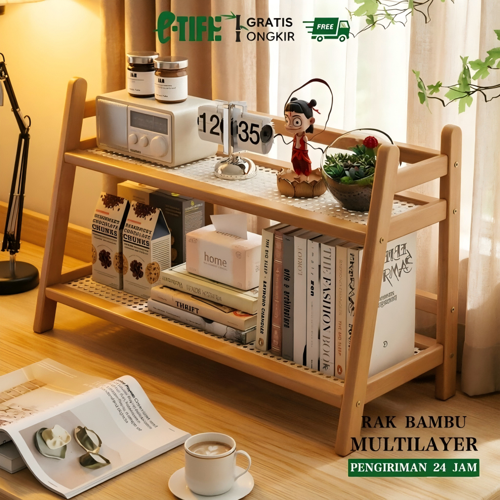 E-TIFE Desktop Rak/ Rak Kayu Serbaguna/Meja Rak/ Meja Aesthetic Rak Meja Kantor Rak Meja Belajar Rak