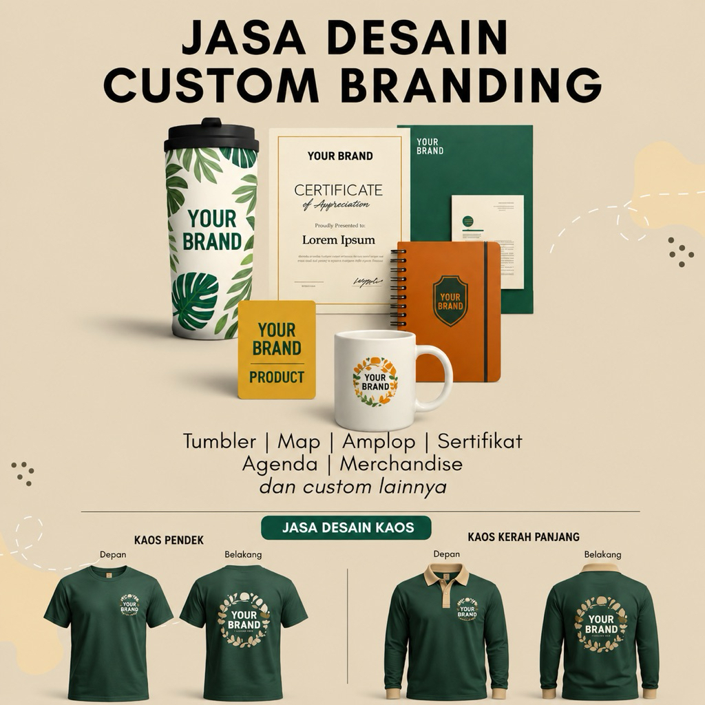 Jasa Desain Custom Branding | Tumbler, Map, Amplop, Sertifikat, Agenda, Merchandise, Mug, Handbag, T