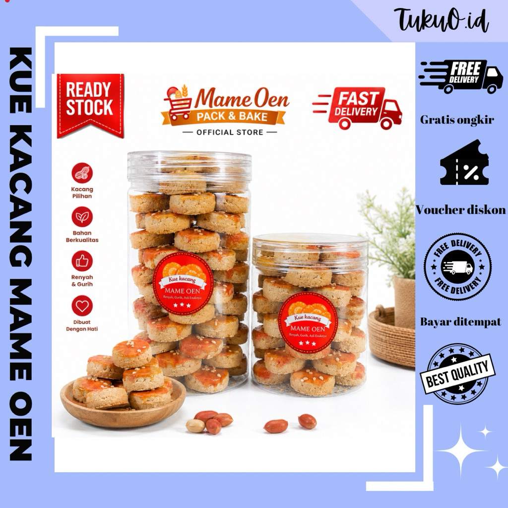 Kue Kacang Mame Oen Fresh Homemade – Kue Kering Lebaran Renyah – Toples Tabung 500ml 1000ml