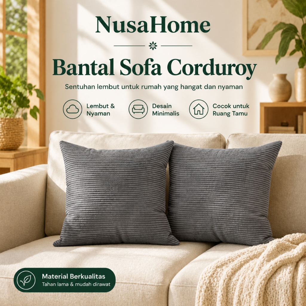NusaHome Bantal Sofa Bed Corduroy Premium Sarung Bantal Dekorasi Ruang Tamu Kamar Tidur Lembut Minim