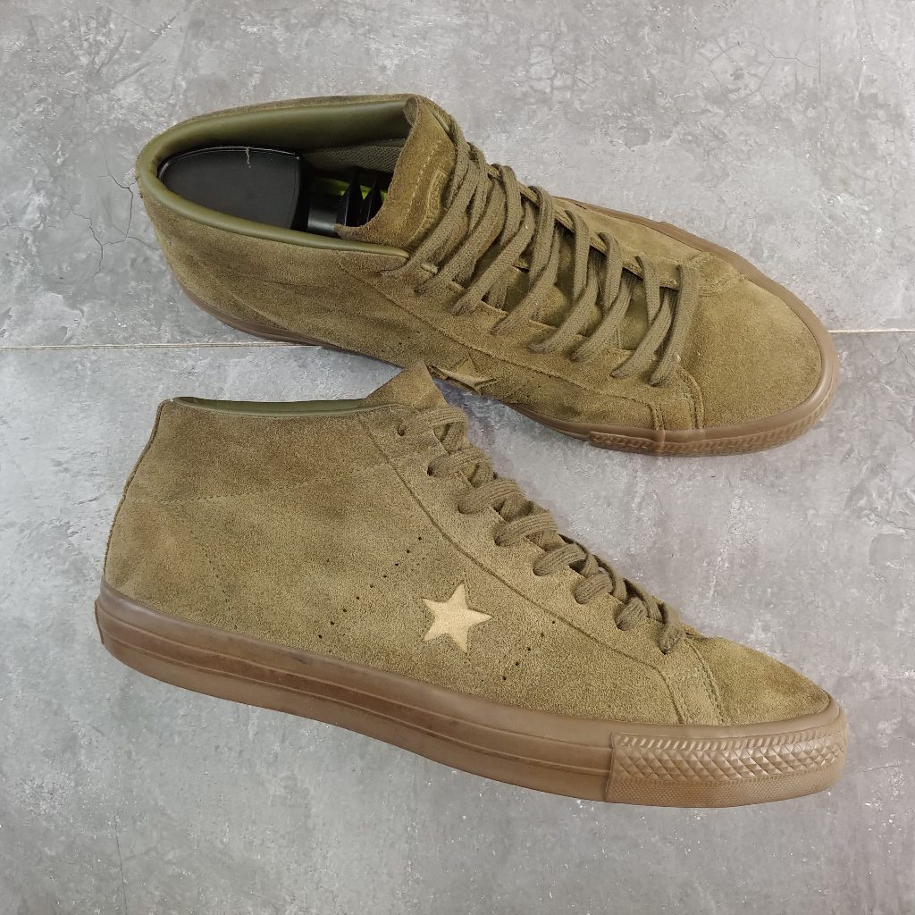 ( Size 46 ) Converse One Star Cons Pro Suede Mid Medium Olive / Light Fawn Original