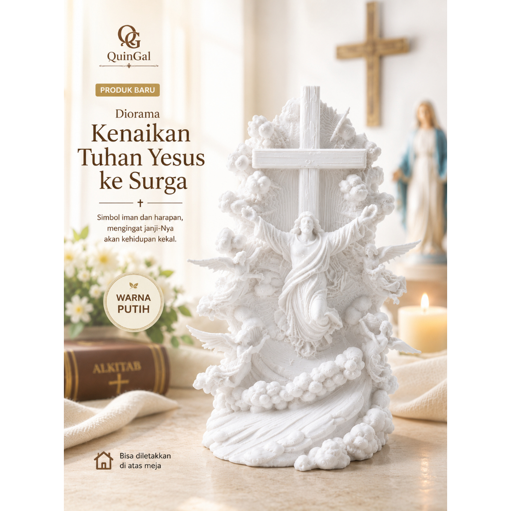 Diorama Kenaikan Tuhan Yesus ke Surga 3D Print Pajangan Rohani Dekorasi Meja