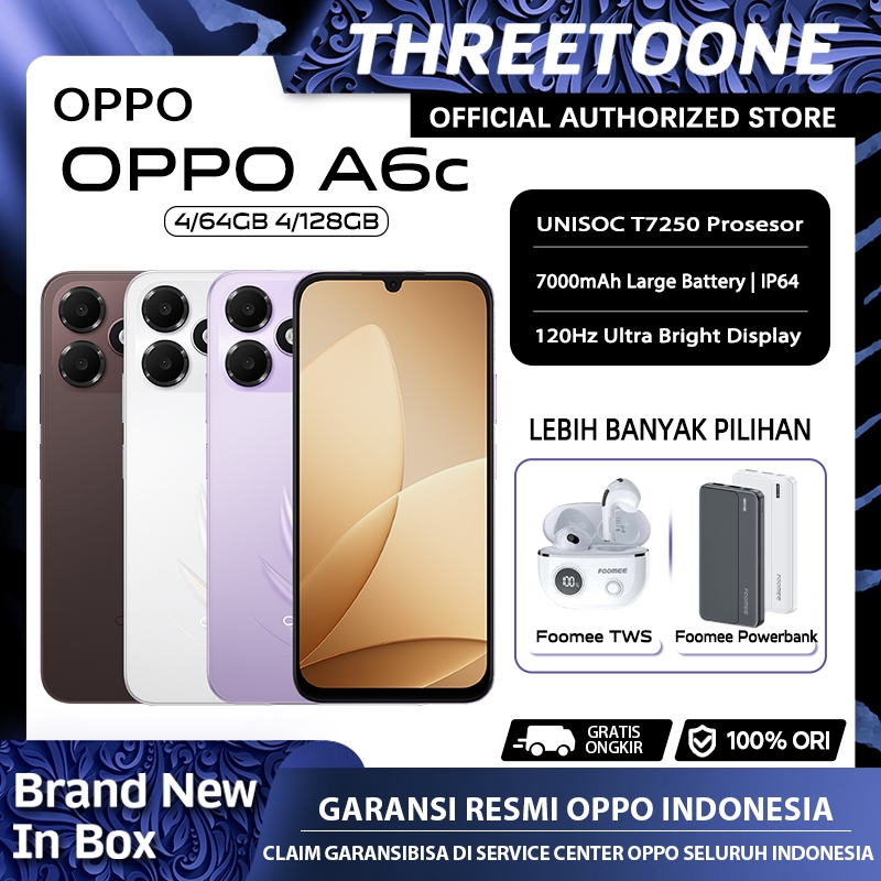 [NEW] OPPO A6c 4/64GB 4/128GB  (4GB+4GB Extended RAM) Garansi Resmi HP Android Murah Terbaru 2026