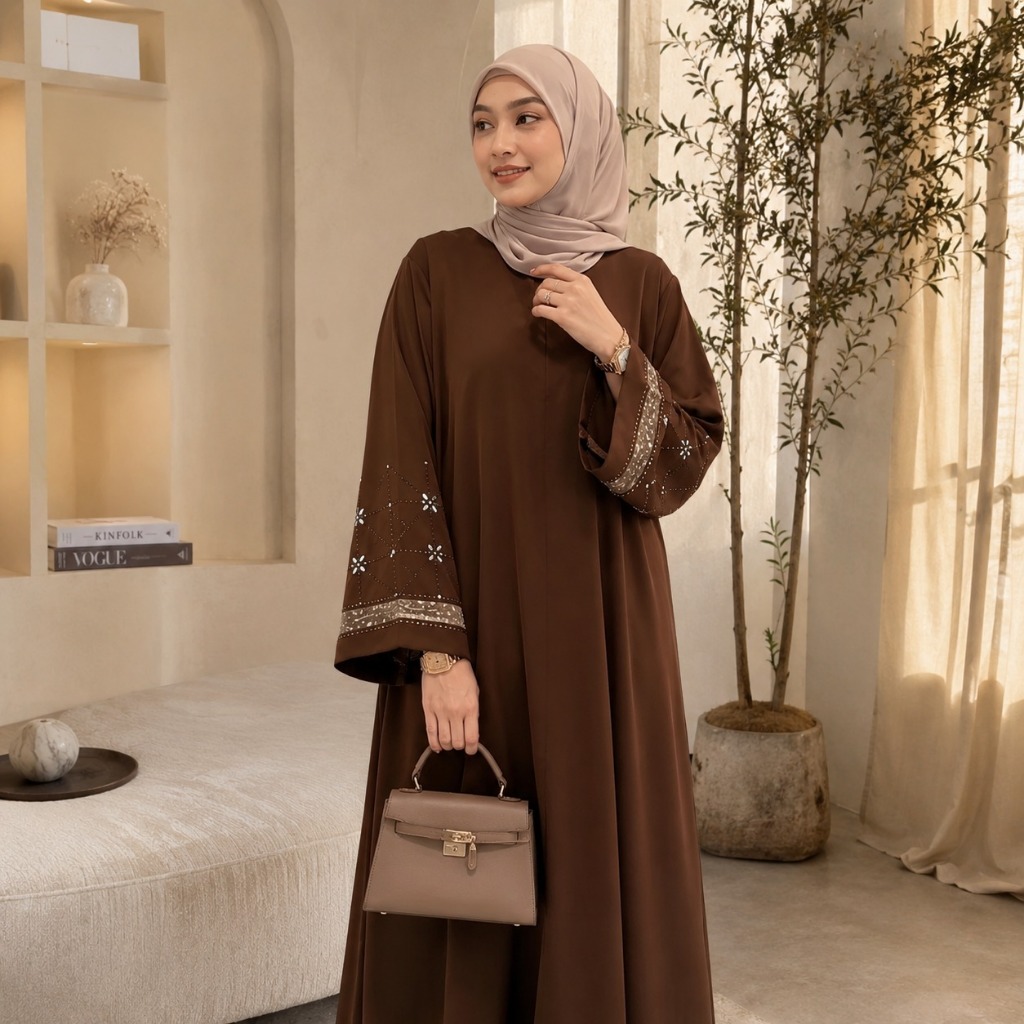 Gamis Abaya Model Terbaru Qanita Dress WD Size M L XL XXL XXXL Bahan Sabrina Abaya Aplikasi Swarovsk