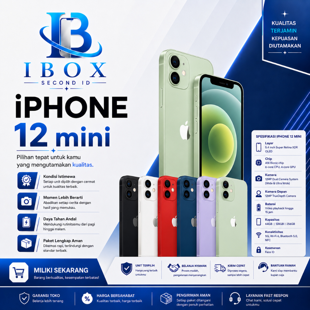 Iphone 12 Mini  128GB, 64GB Second Ori Apple, Like New ALLSIM, Fullset