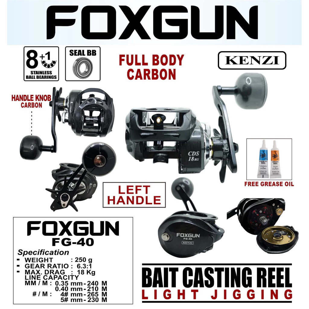 REEL OH/BAITCASTING KENZI FOXGUN FG-40 LEFT HANDLE (handle kiri)