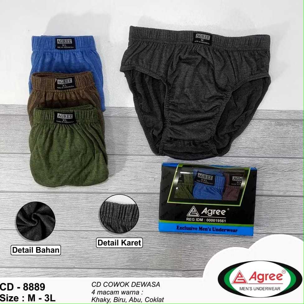 3 pcs Celana Dalam Pria - AGREE 8889 - BIRU - CD REMAJA DEWASA Underwear MAXI