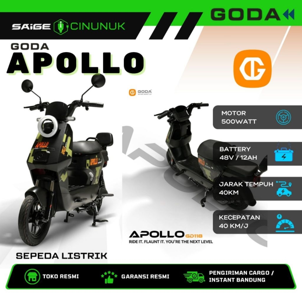 Sepeda Listrik Goda Apolo 500watt 48v /12Ah Original Garansi Resmi