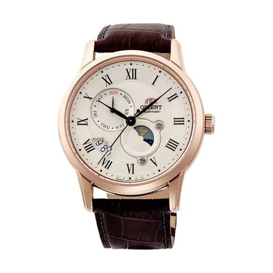 Orient Sun & Moon RA-AK0007S30B Jam Tangan Pria Mekanik Vintage Dial Krem Disk Matahari Bulan Berput