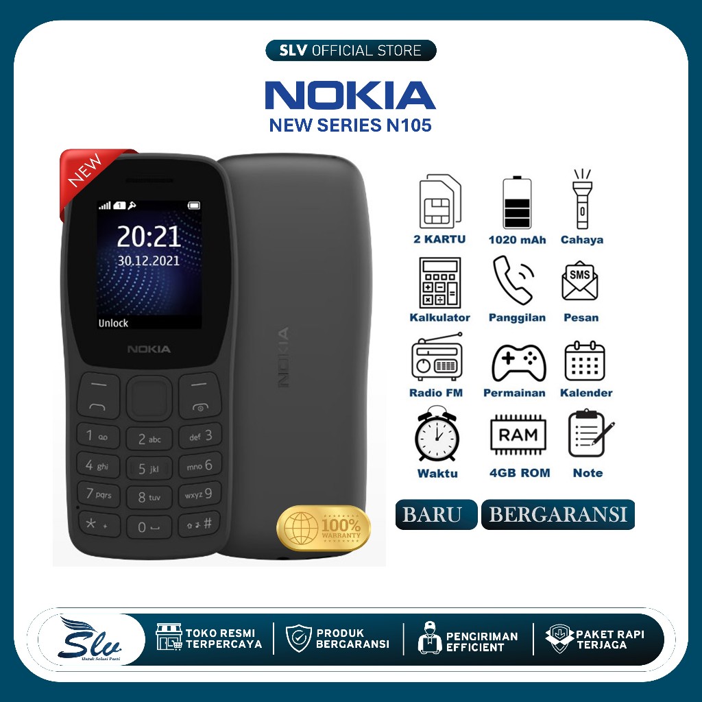 BARU/GRESS Hp Jadul Nokia 105 2022 NEW VERSION Murah Berkualitas Hp Jadul 2 Kartu Ada Kamera Ada Mus