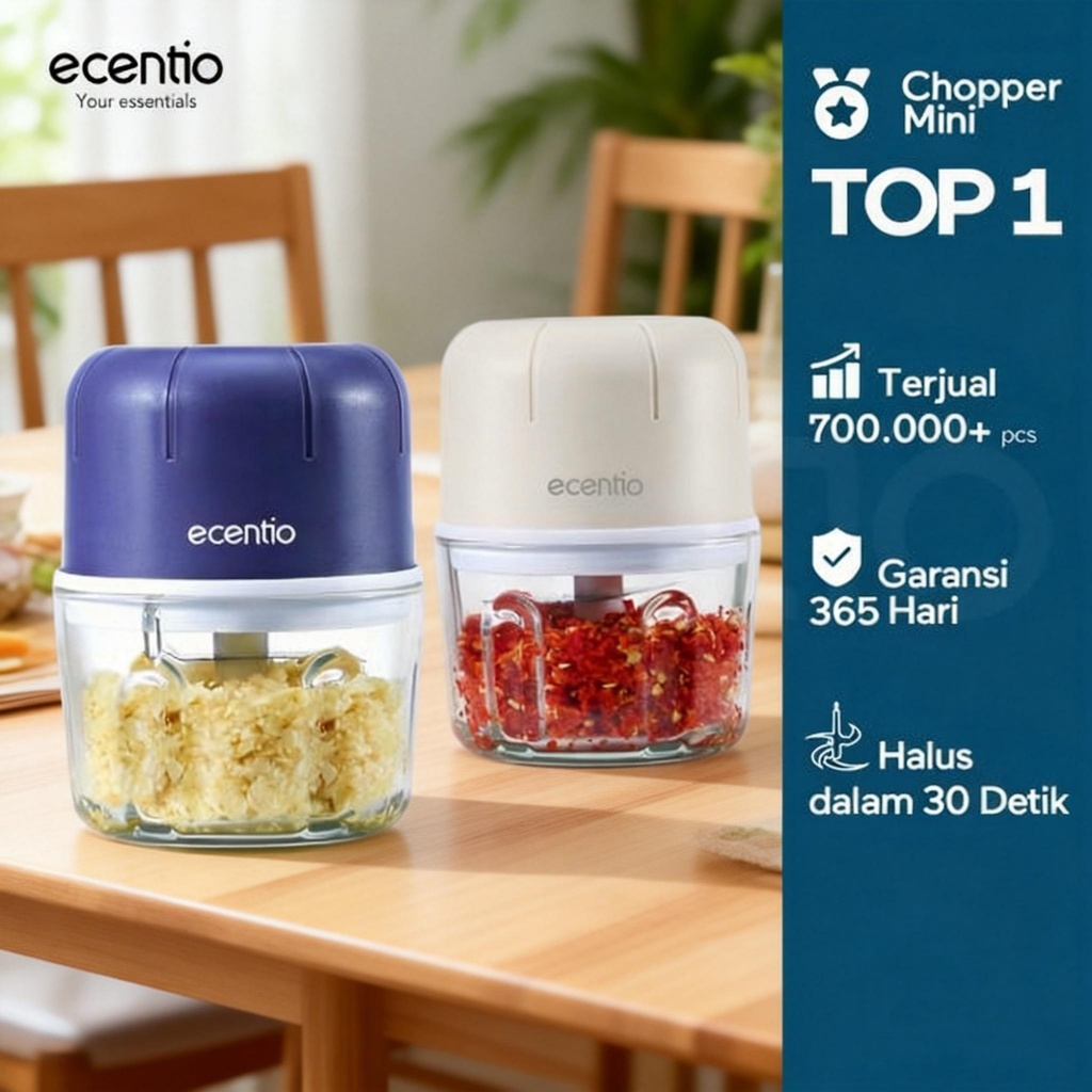 ecentio Mini Chopper 6 mata pisau 250ml Portable kaca Blender Kaca Tebal Master Dapur Multifungsi ba
