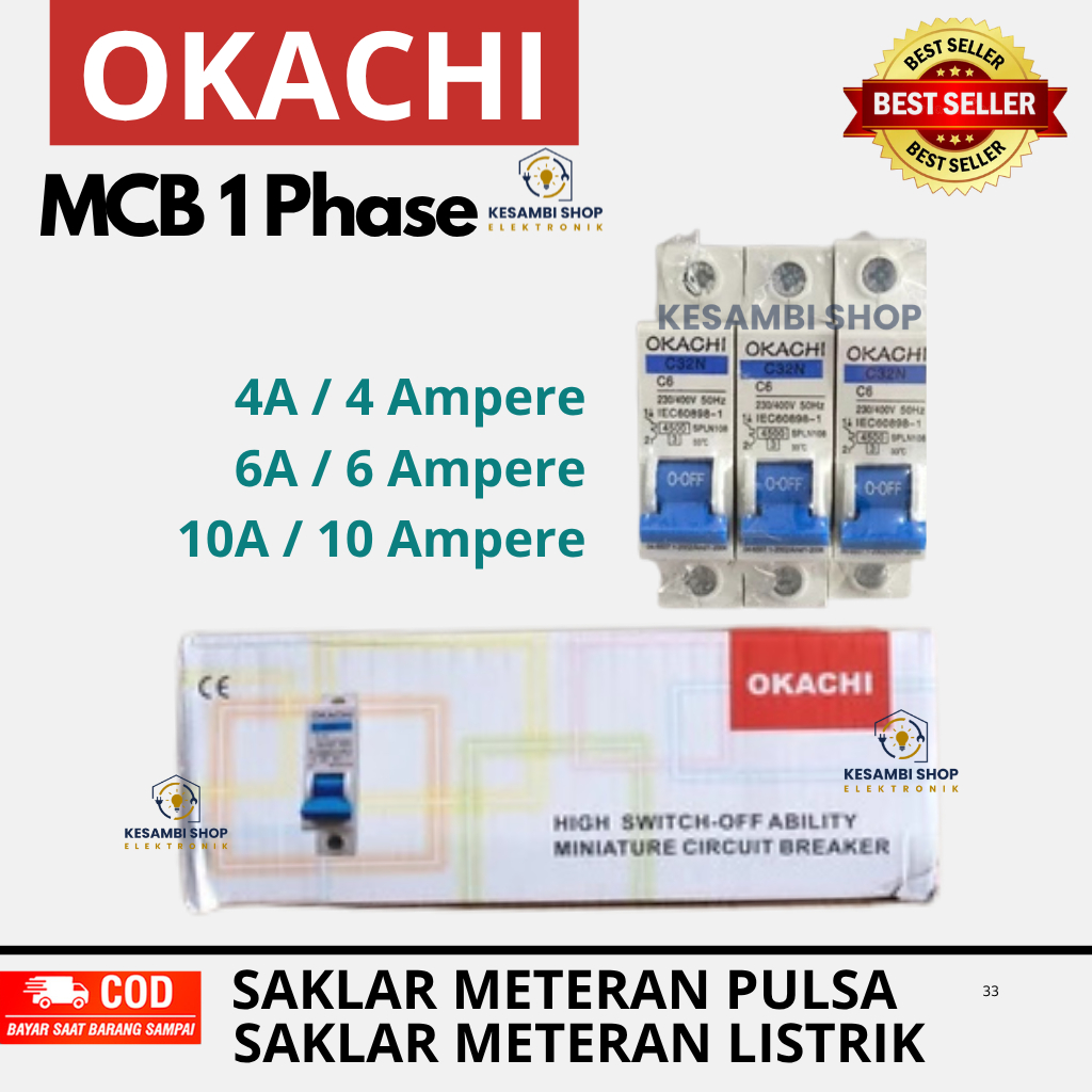 MCB OKACHI 4A 6A 10A MCB LISTRIK 1 PHASE SAKLAR MCB OKACHI