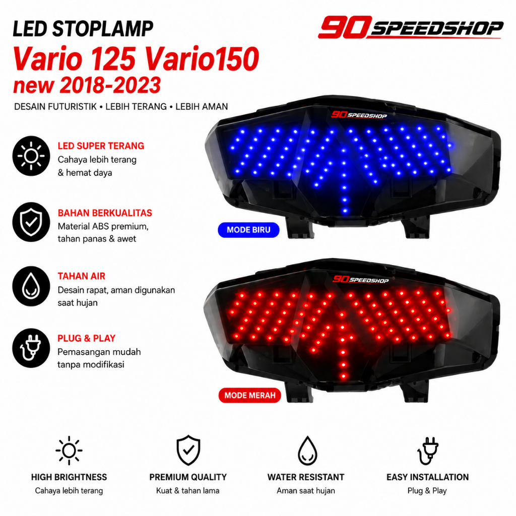 Lampu stop running Vario 125 Vario 150 new 10 mode stoplamp running Vario 125 Vario150 new 2018-2023