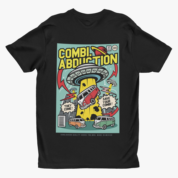 Kaos Vintage Retro VW Volkswagen COmbi Abduction Black