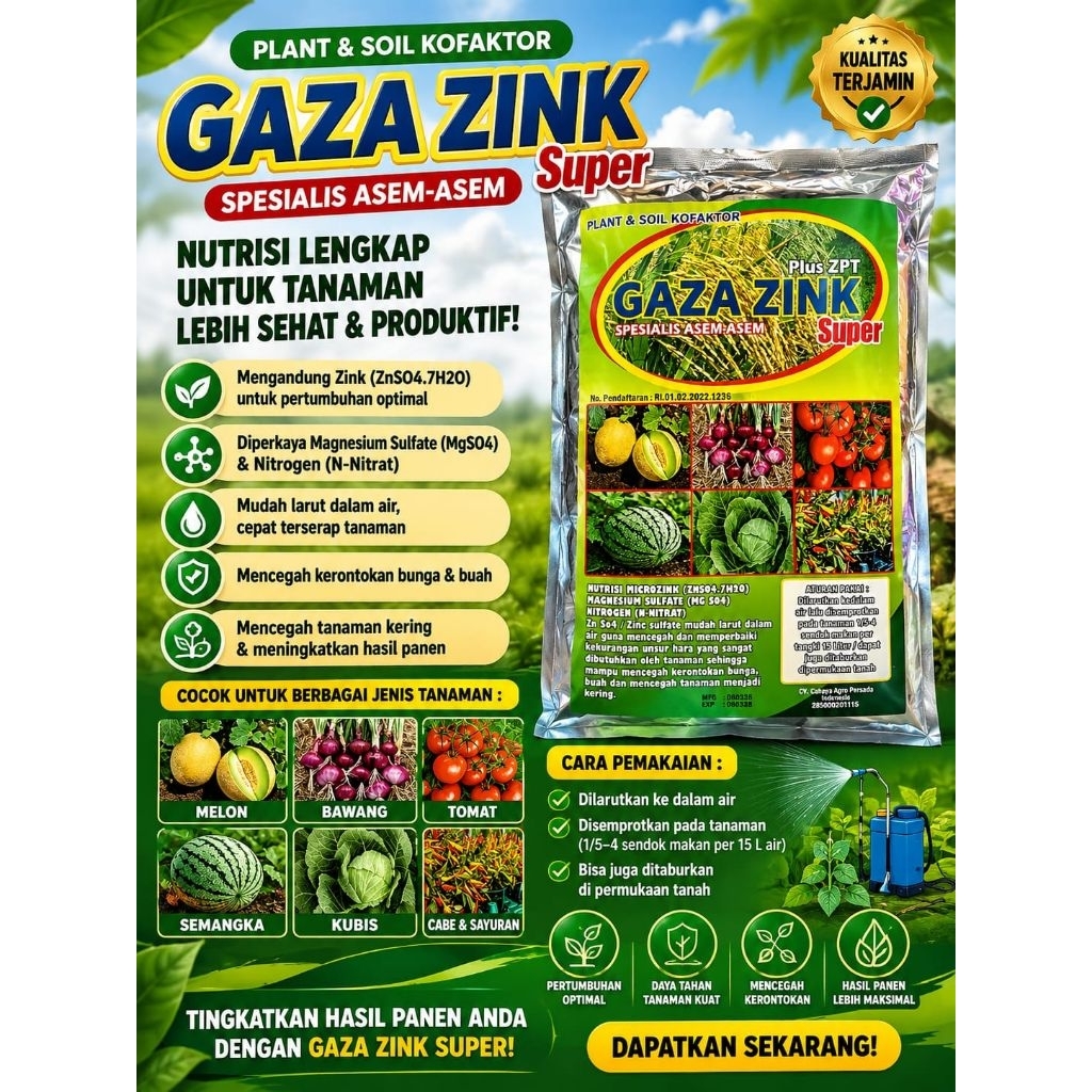 GAZA ZINK sulfat isi 900 gram spesial untuk asem asemen atau ambles dan mentek
