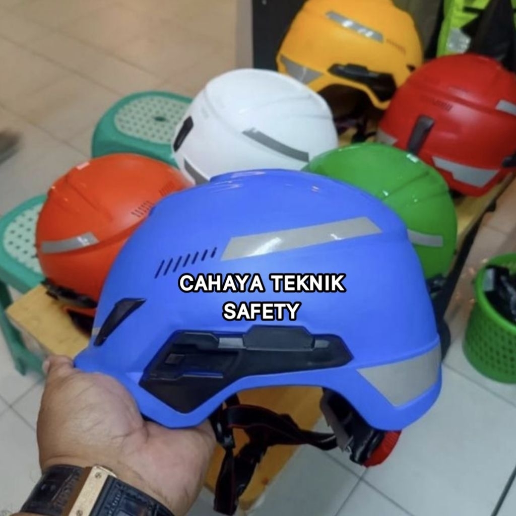 Helm Climbing Safety MSA V-gard H1 SNI Warna Biru / Helm Safety MSA V-gard H1 Trivent Fastrack Putar