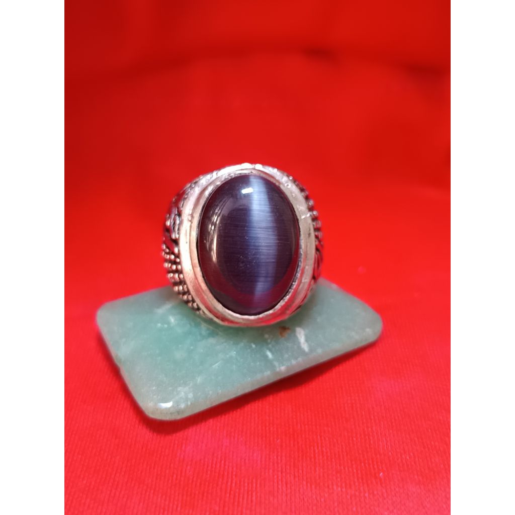 cincin batu akik cat's eye black silimanit mban ALPAKA SUPER