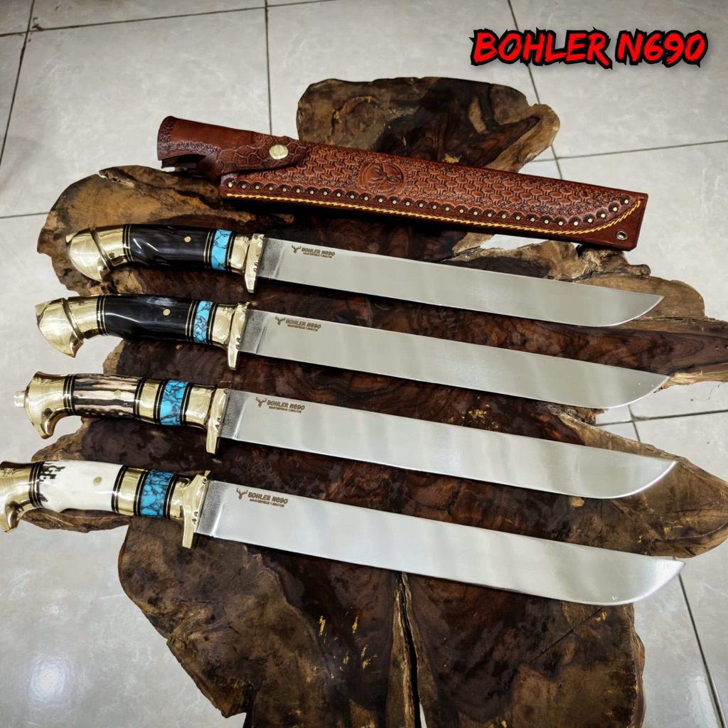 GOLOK PISAU SEMBELIH BAJA BOHLER N690 SUPER TAJAM 30 cm SARUNG KULIT