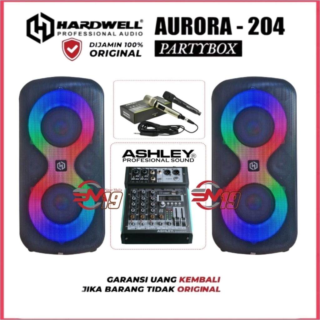 Paket Sound System Karaoke Speaker Aktif Hardwell Aurora 204 Mixer Ashley Bluetooth 4 Channel Mic Ka