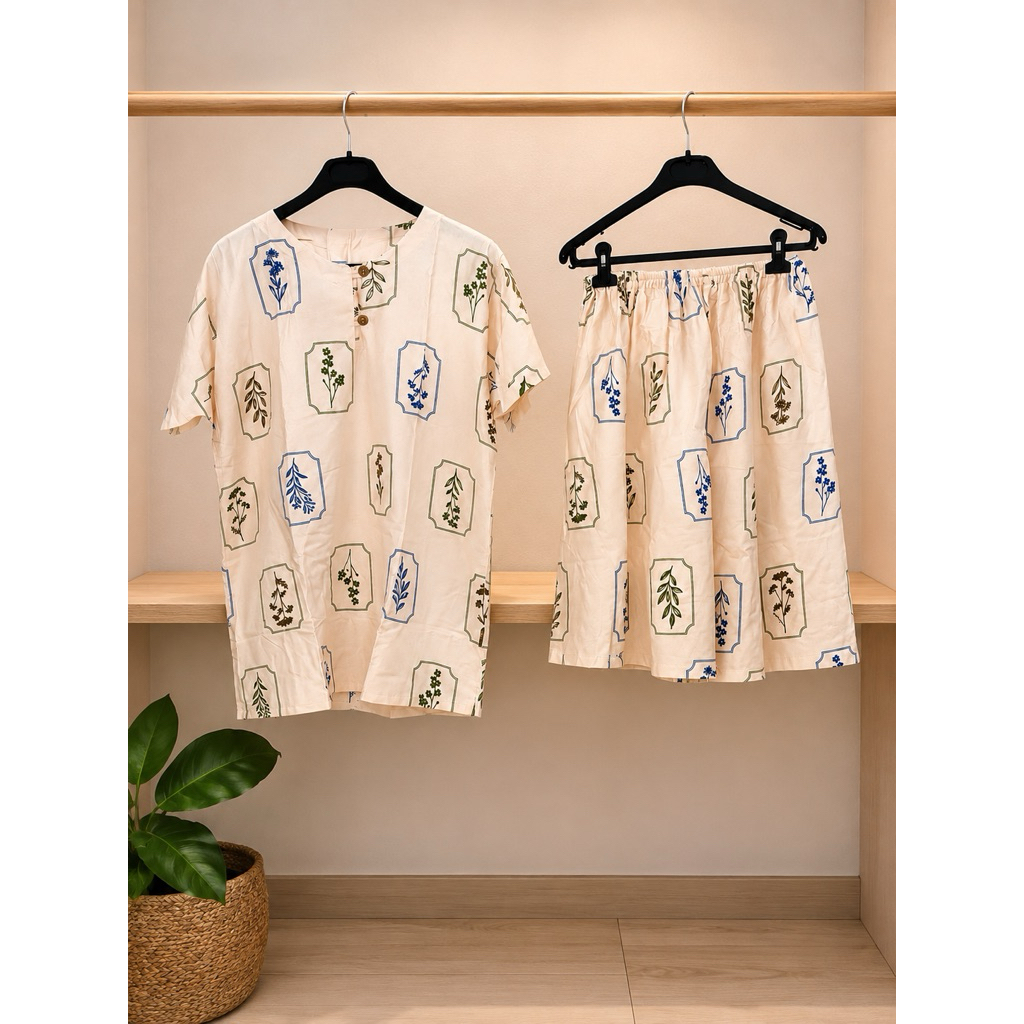 DASTER CELANA PENDEK LENGAN PENDEK ONE SET MOTIF FLORAL