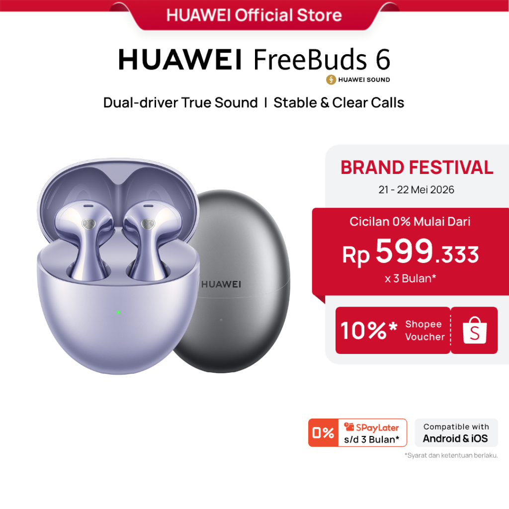[Brand Festival] HUAWEI FreeBuds 6 | Dual-driver True Sound | Stable & Clear Calls | Ear-fitting Wea