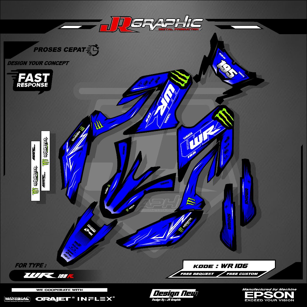 Decal Stiker Yamaha WR 155R Biru Monster Bahan Premium Bisa Request Nama Nomor Tahan Luntur Kode 106