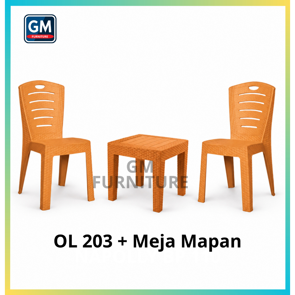 1 Set 2 Kursi Teras OL 203 + Meja Mapan 45 | Kursi Taman Plastik | Bangku Plastik Modern | Kursi San