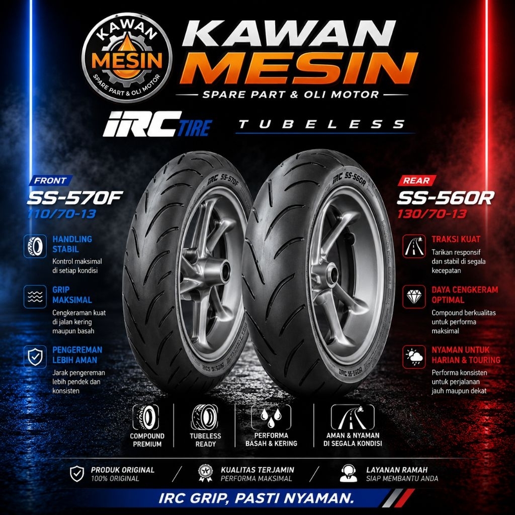 BAN LUAR TUBELESS IRC NMAX SS570F/SS560R: 110/70-13 SS570F 130/70-13 SS560R