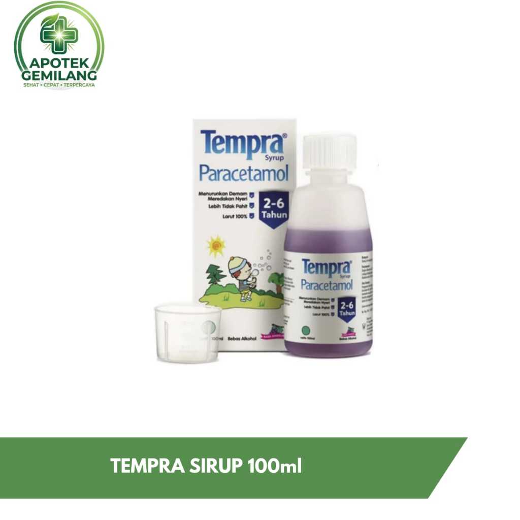 Tempra Sirup Rasa Anggur 100ml - Paracetamol 160mg/5ml, Meredakan Nyeri Ringan, Menurunkan Demam, Un