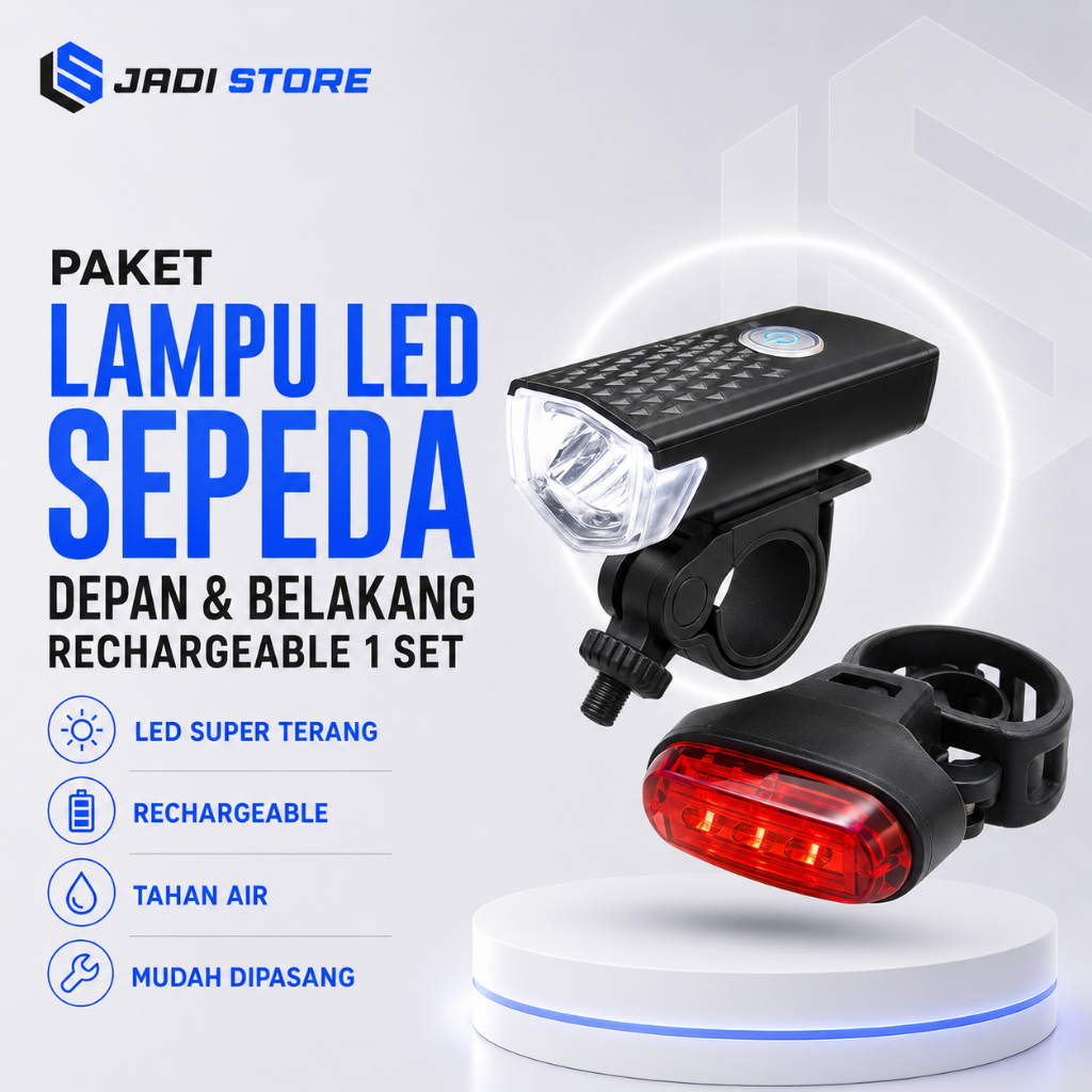 Paket Lampu LED Depan Lampu LED Belakang Sepeda Rechargeable 1 Set Lampu Sepeda Depan Belakang Lampu