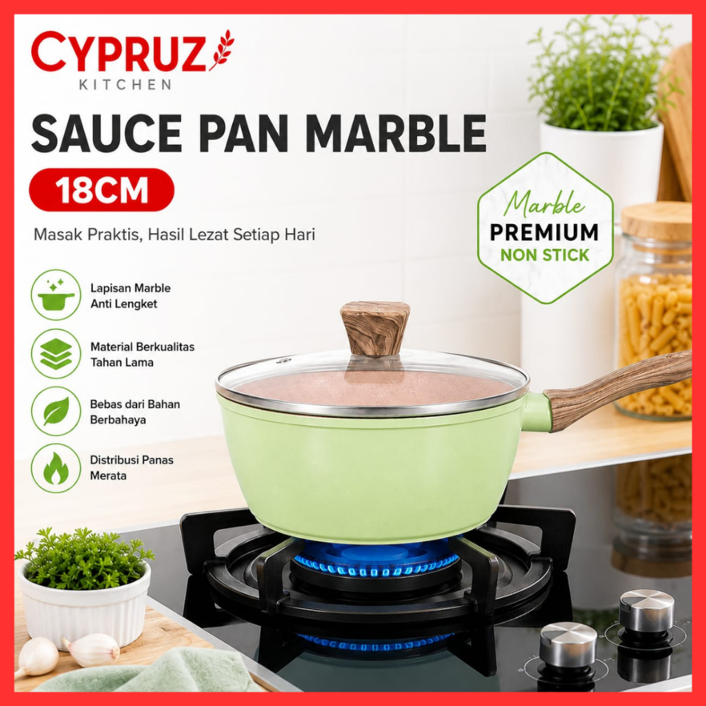 cypruz sauce pan marble 18 cm + tutup kaca kaca SN-0294 panci anti lengket
