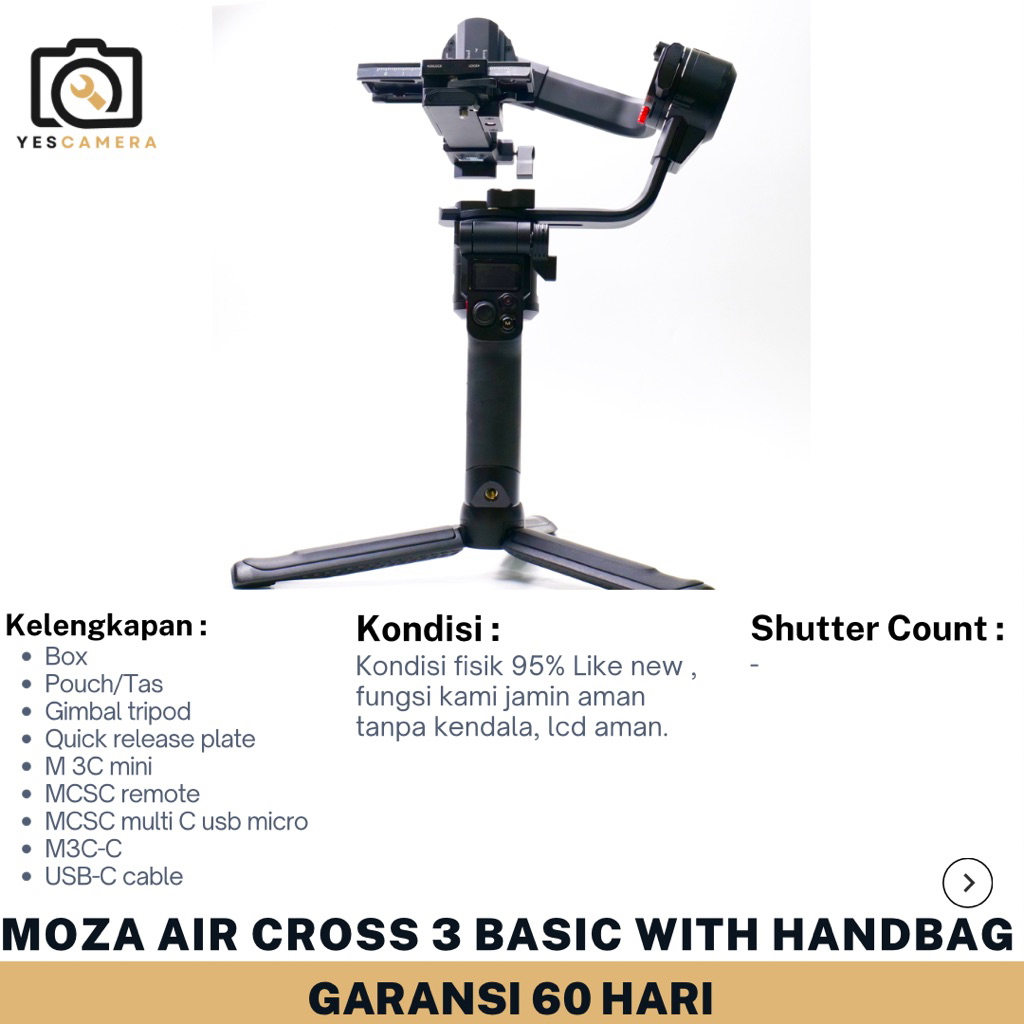 Moza AirCross 3 Basic With Handbag (Bekas) - Maksimal Beban 3,2kg, Cocok Untuk Mirrorless dan DSLR ,