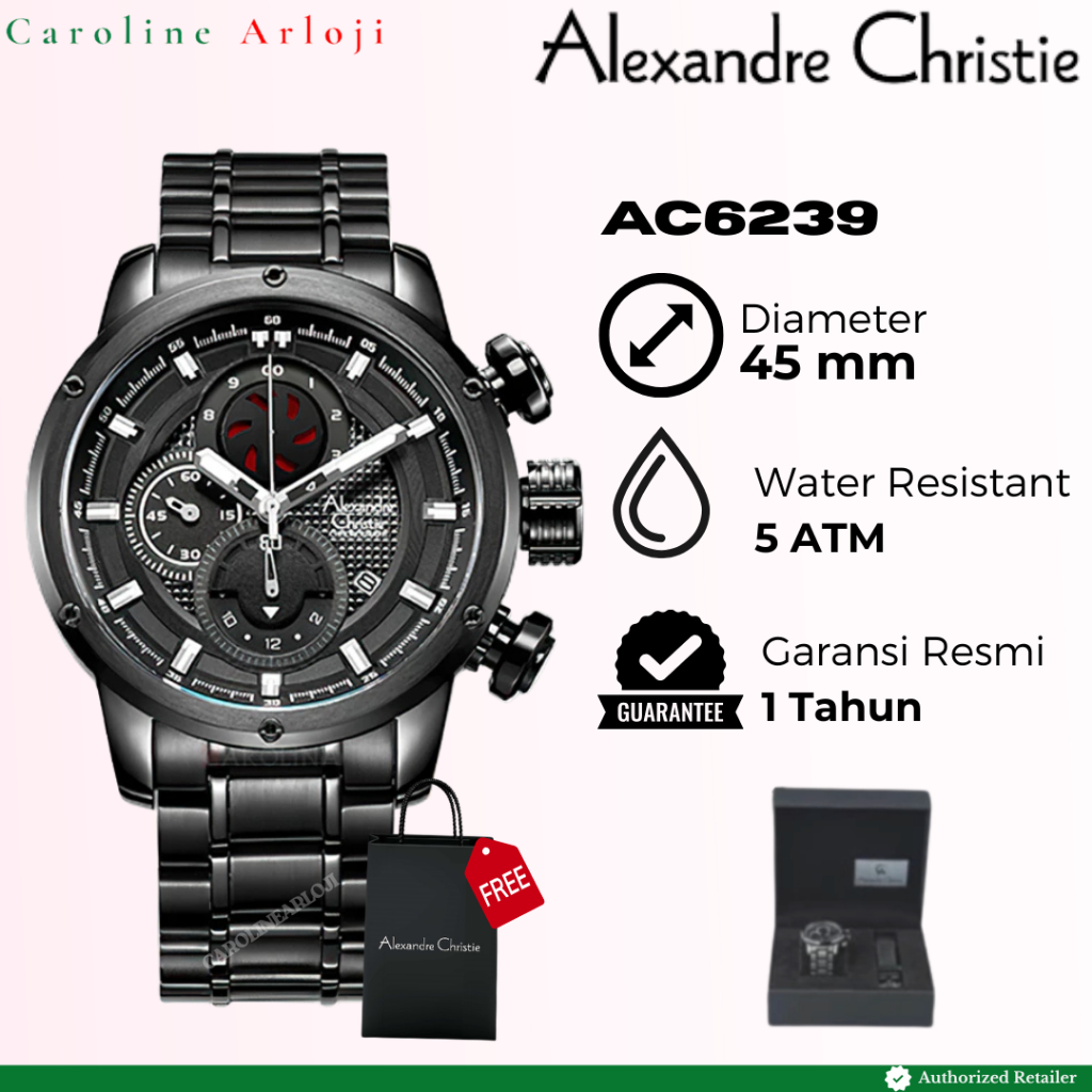 ORIGINAL Jam Tangan Pria Alexandre Christie AC6239 / AC 6239 Garansi Resmi Rantai Rantai