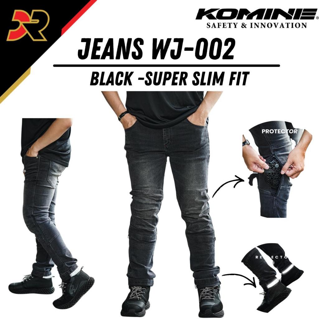 Jeans Komine WJ-002 Super Slim Fit Black Celana Motor Riding Touring Protector Celana Jeans Komine
