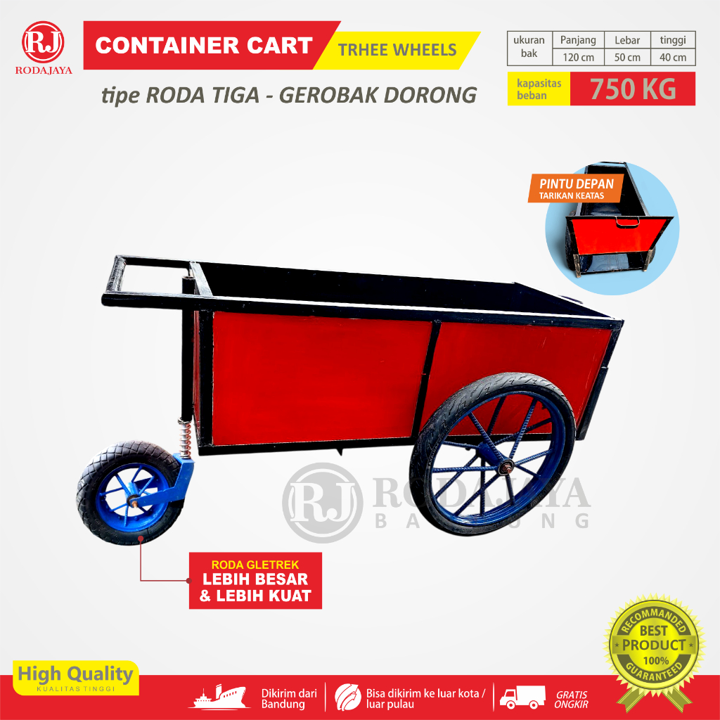 Gerobak sampah / GEROBAK KONTAINER RODA TIGA Ukuran 120x50x40 cm / Gerobak Pasir alat angkut proyek 
