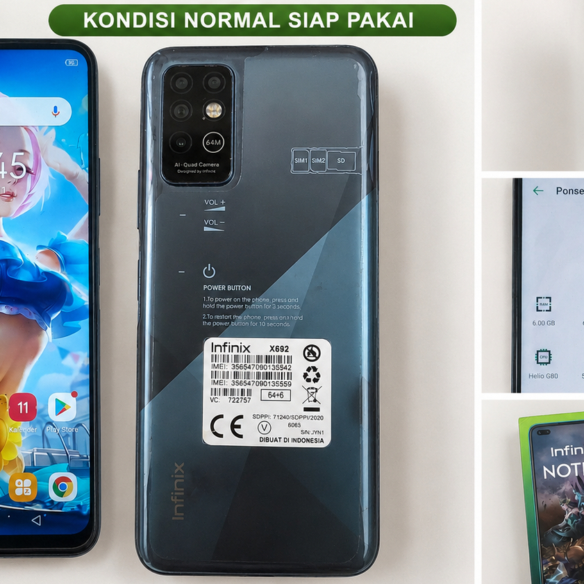HP Gaming Murah Infinix Note 8 RAM 6GB ROM 64GB Original Fullset Normal Siap Pakai