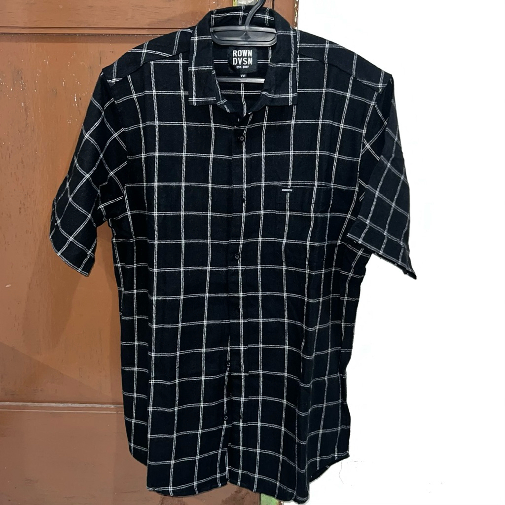 Kemeja Flanel Kotak-Kotak Hitam Putih Rown Division Original - Size XXL Lokal